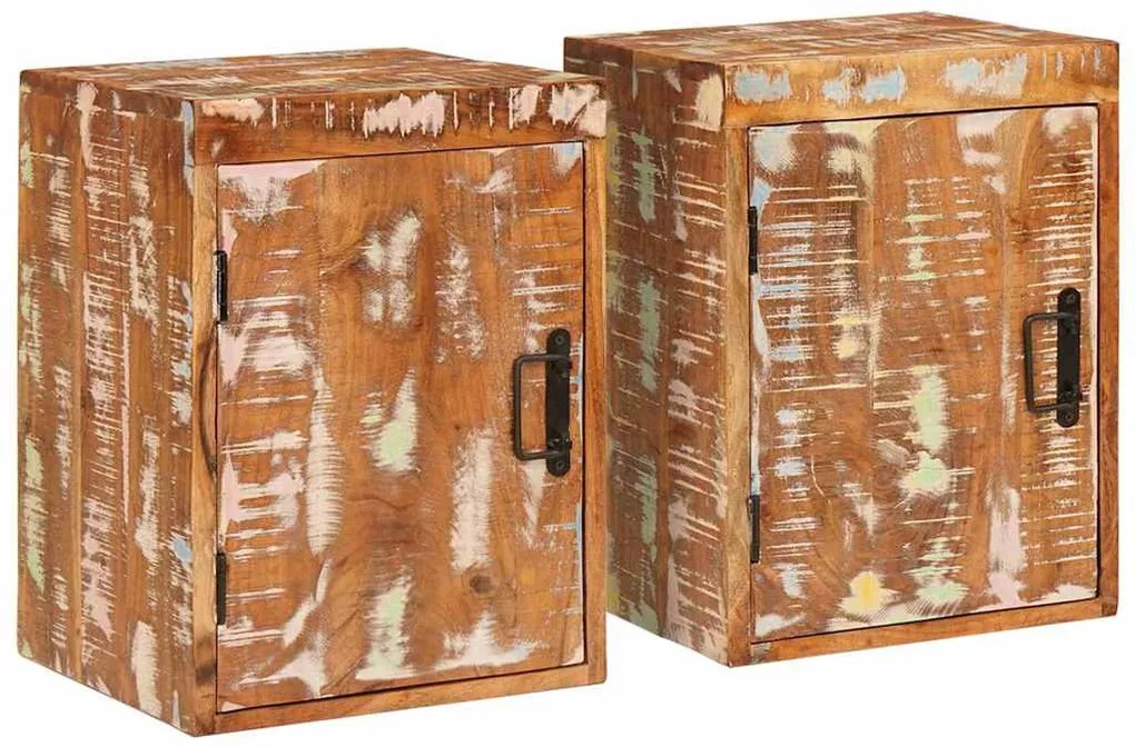 vidaXL Mesa-de-cabeceira 2 pcs Castanho Madeira Sólida Reclamada