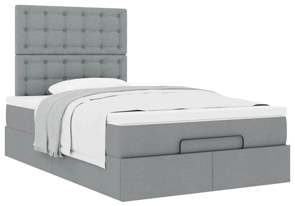 Estrutura cama otomana colchão 120x200 cm tecido cinzento claro