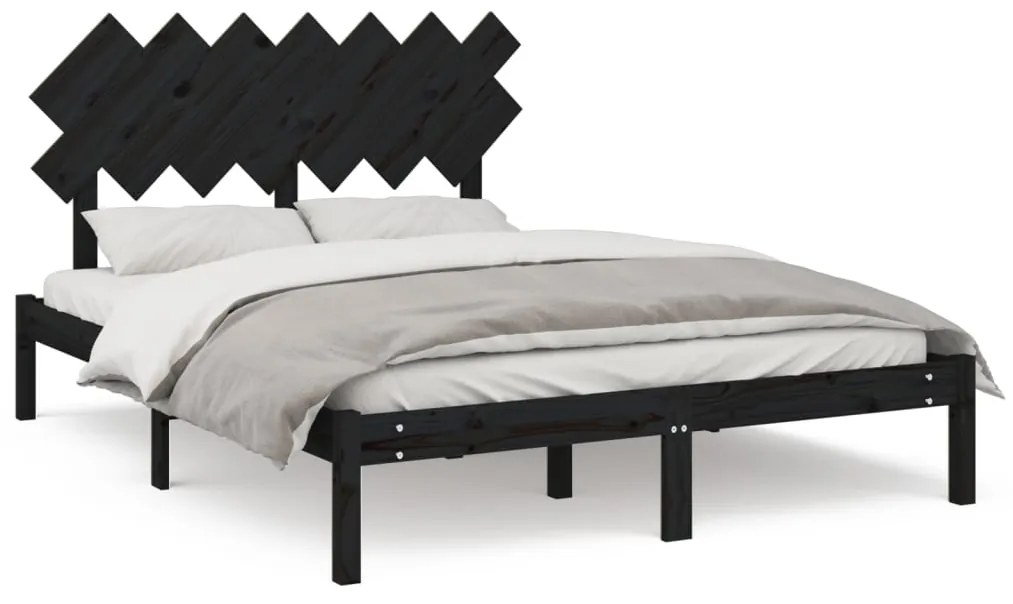 Estrutura de cama 140x190 cm madeira maciça preto