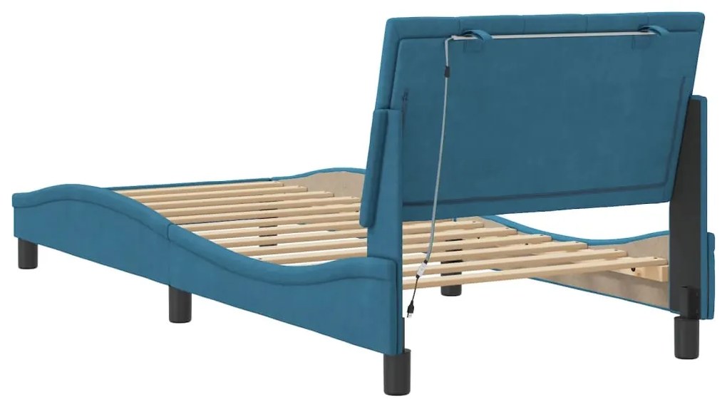 Estrutura de cama c/ luzes LED 80x200 cm veludo azul