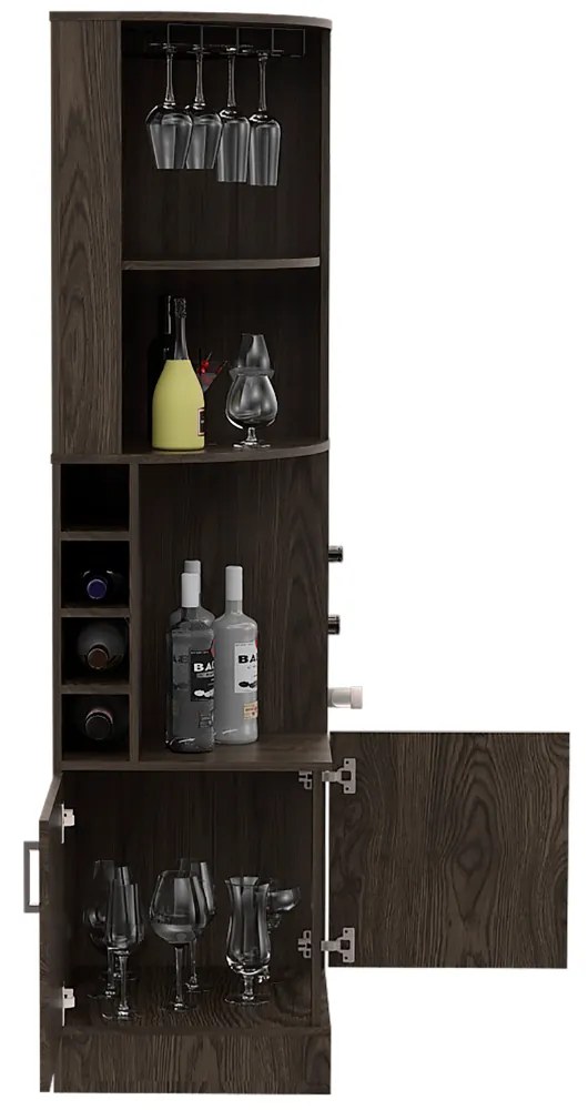 Bar de Canto com Suporte Copos, para sala, cozinha 180,6 cm a x 46,9 cm p x 46,9 cm, Castanho