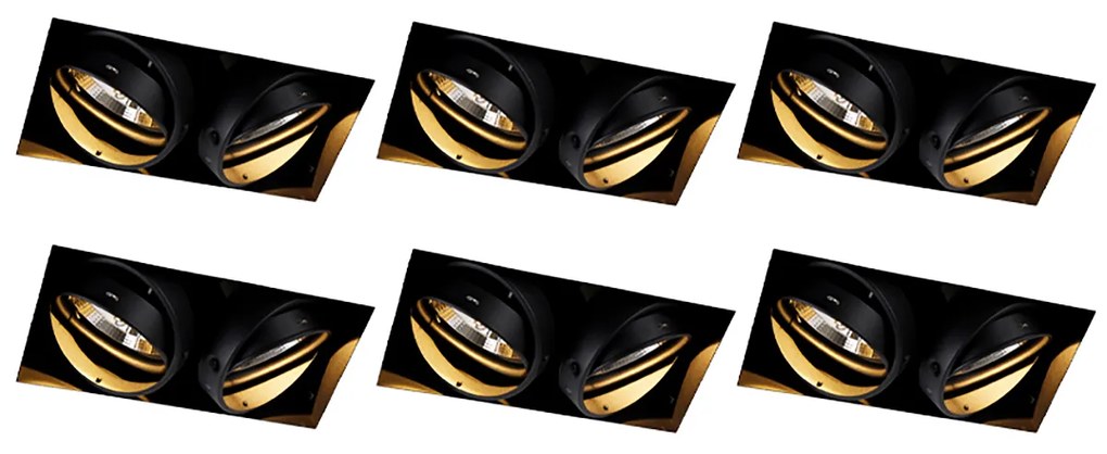 Conjunto de 6 focos embutidos pretos GU10 AR111 sem moldura 2 luzes - Oneon