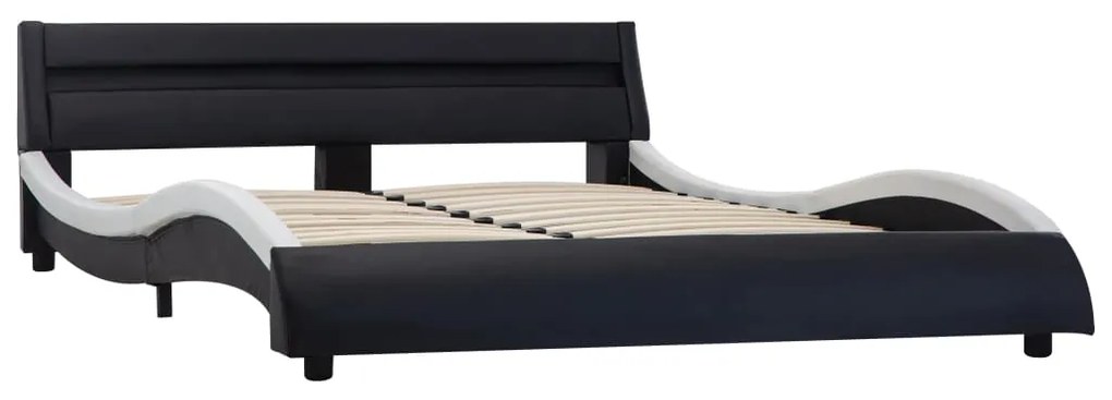 Estrutura cama c/ LEDs 180x200cm couro artificial preto/branco