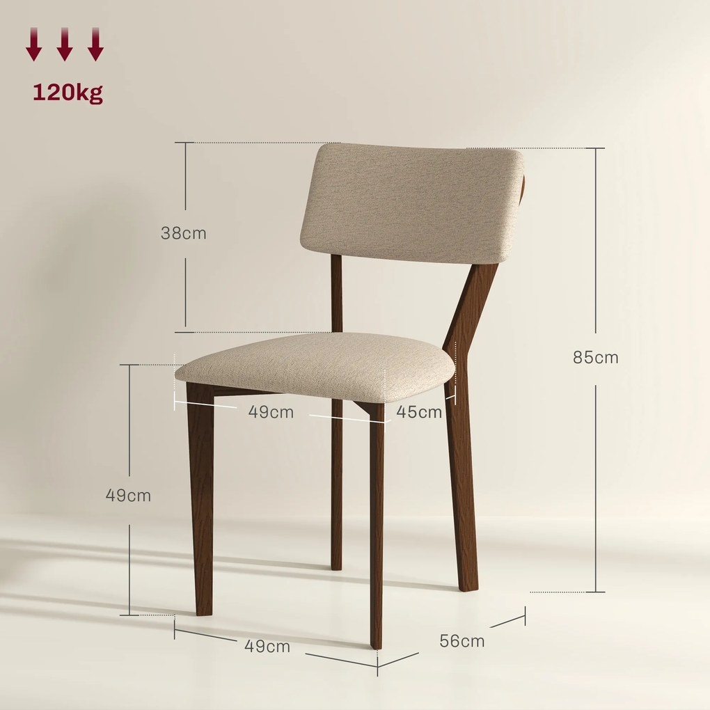 Conjunto de 2 cadeiras de sala de jantar e de cozinha com encosto (MESA NÃO INCLUIDA), pés em madeira e tecido com efeito de linho, 49 x 56 x 85 cm, b