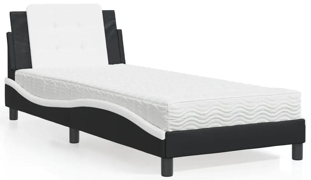 vidaXL Cama com colchão 90x190 cm couro artificial preto e branco