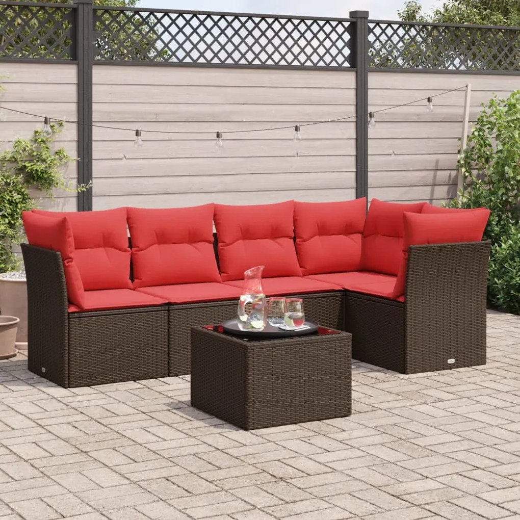 vidaXL 6 pcs conjunto de sofás jardim c/ almofadões vime PE castanho