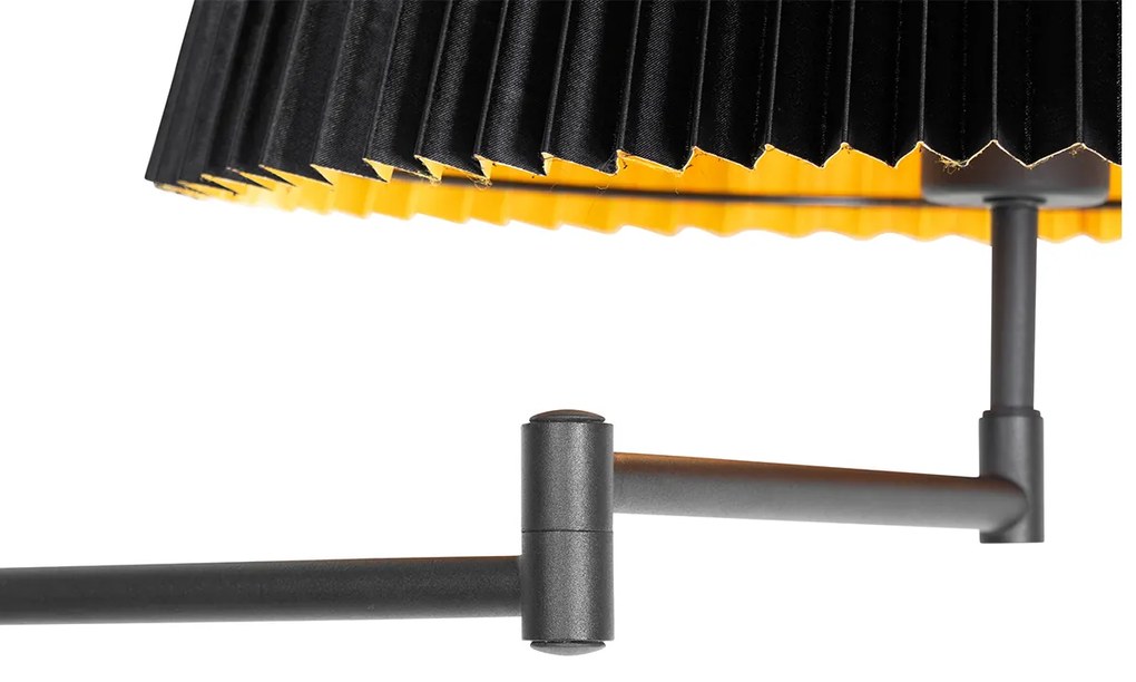 Candeeiro de pé preto com cúpula preta plissada e braço ajustável - Ladas Deluxe Clássico / Antigo