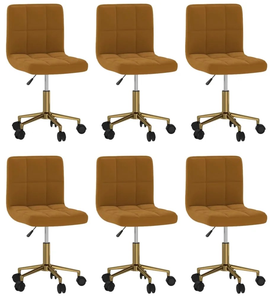 vidaXL Cadeiras de jantar giratórias 6 pcs veludo castanho