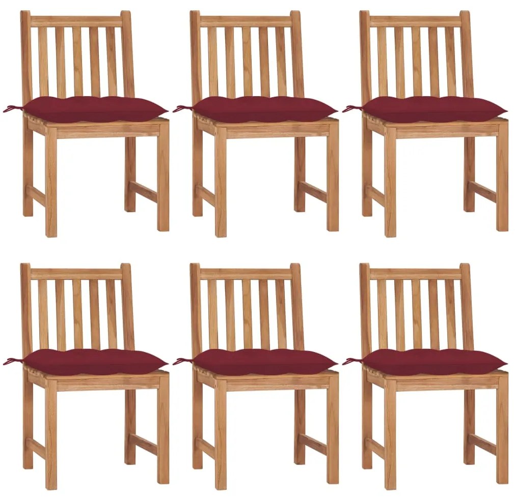 Cadeiras de jardim 6 pcs c/ almofadões madeira de teca maciça