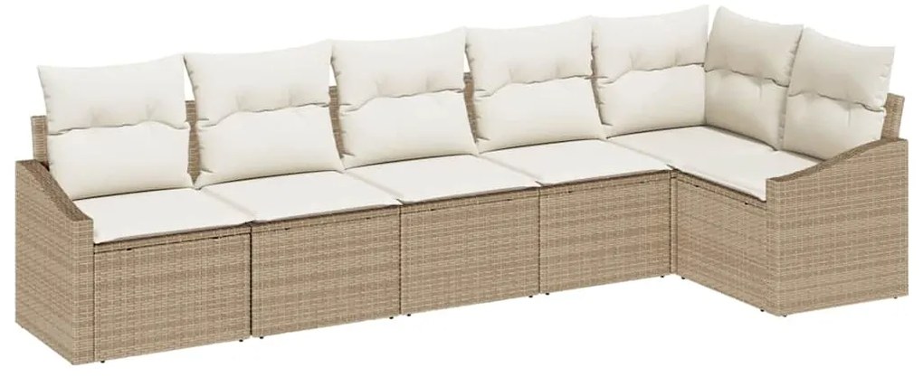 Conjunto de Sofá de Jardim 6 Peças com Almofadas Beje em Rattan Sintét