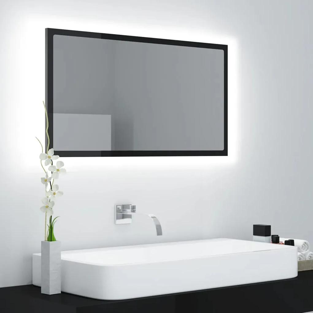 804930 vidaXL Espelho casa de banho LED 80x8,5x37cm contrap. preto brilhante