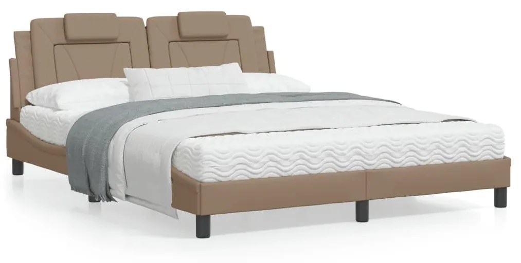 Estrutura cama cabeceira 160x200 cm couro artificial cappuccino