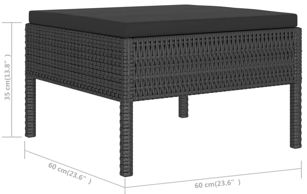 6 pcs conjunto lounge de jardim c/ almofadões vime PE preto