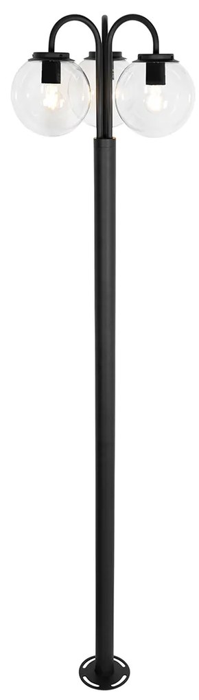 Lanterna preta com vidro transparente 200 cm 3 luzes IP44 - Sfera Moderno