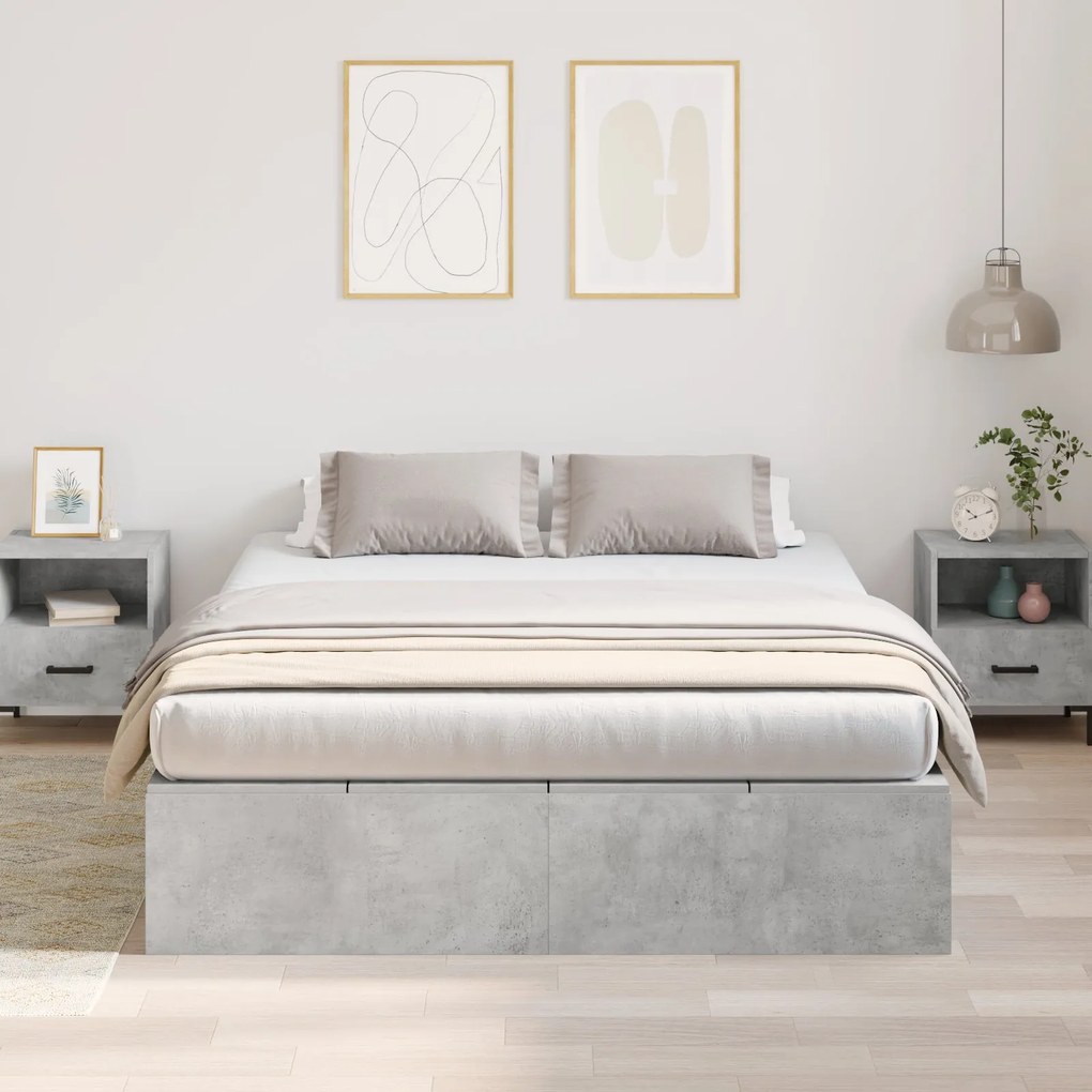 Estrutura de Cama Armazenamento vidaXL Cinza Concreto 135x190 cm