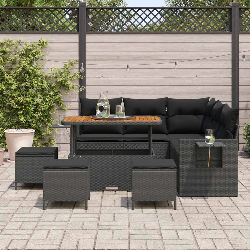 Conjunto de Sofá de Jardim 9 Peças com Almofadas - Rattan Sintético Pr