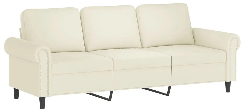 3 pcs conjunto de sofás com almofadões veludo cor creme