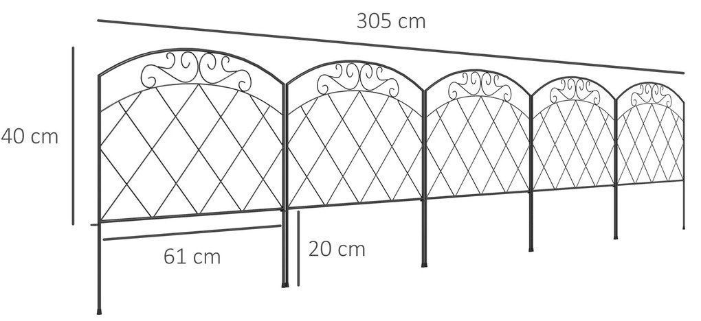 Cercas de Jardim 305x61 cm Conjunto de 5 Cercas Decorativas para Jardi