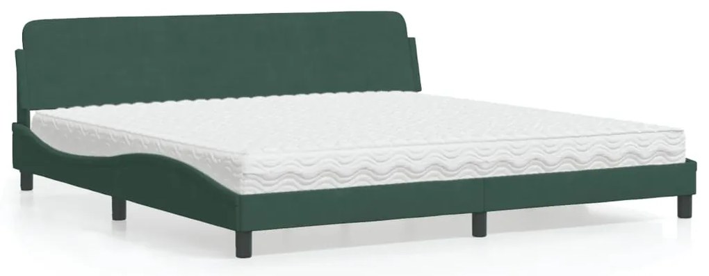 Cama com colchão 200x200 cm veludo verde-escuro