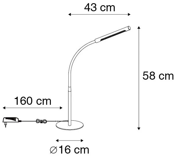 Candeeiro de Mesa Design Preto c/ LED e Dimmer Tátil - Palka Design
