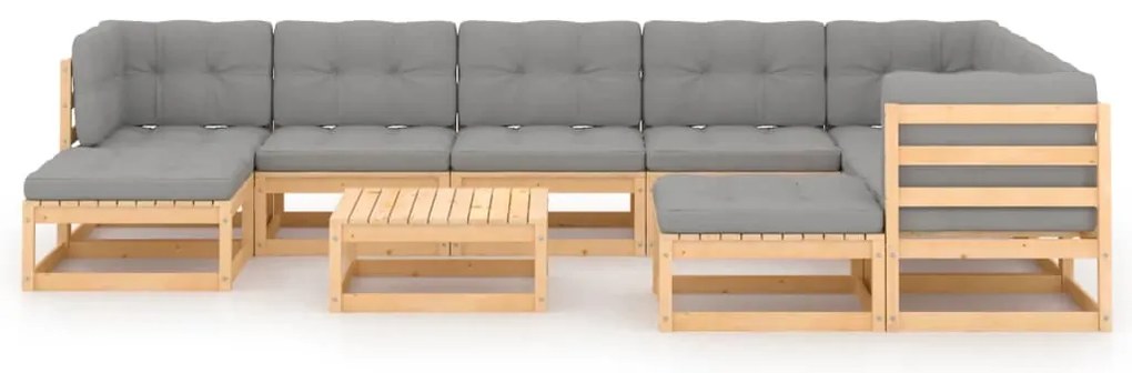 10 pcs conjunto lounge de jardim c/ almofadões pinho maciço