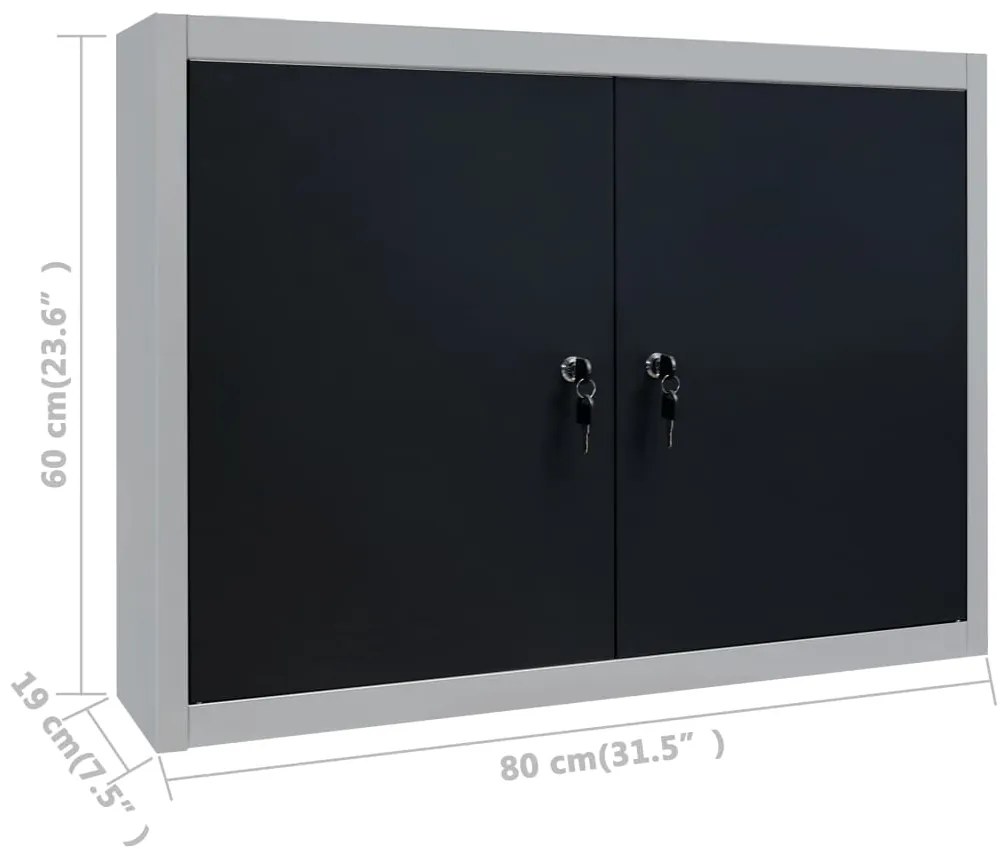 Armário ferramentas parede industrial metal cinzento e preto