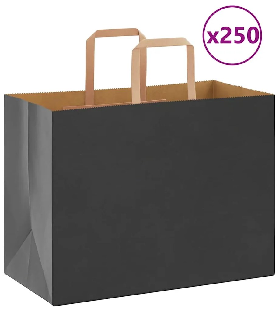 vidaXL Sacos de papel 250 unid com alças preto 32x17x25 cm