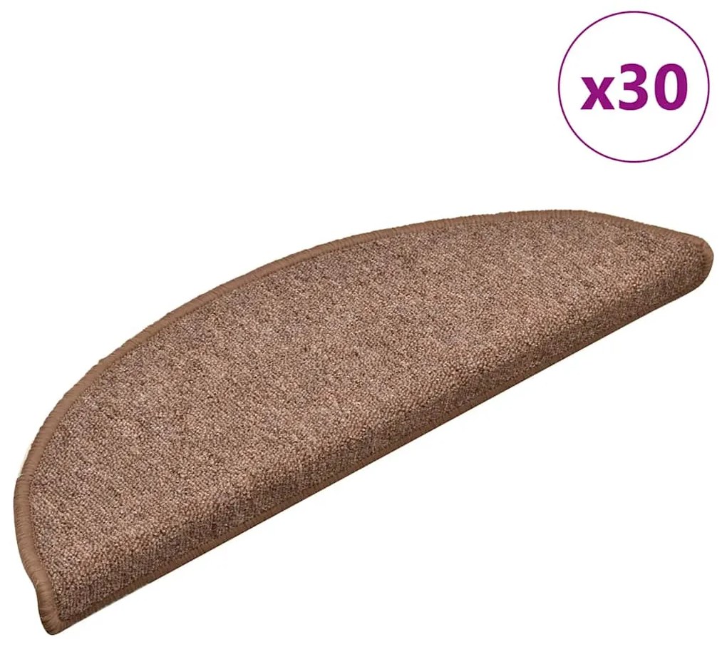 vidaXL Tapetes de escada 30 pcs 56x17x3 cm castanho