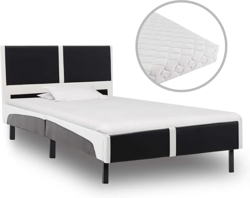 Cama com colchão 90x200 cm couro artificial preto e branco
