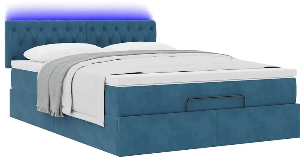 Estrutura de cama otomana com colchão 140x190cm azul escuro