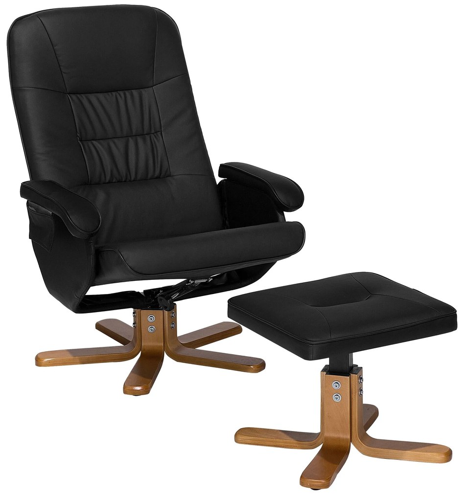 Cadeira de massagem com repousa-pés em pele sintética preta RELAXPRO Beliani