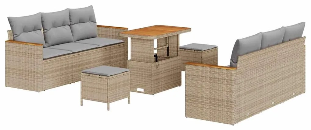 Conjunto de Sofá de Jardim vidaXL 9 Peças com Almofadas Bege Rattan Ac