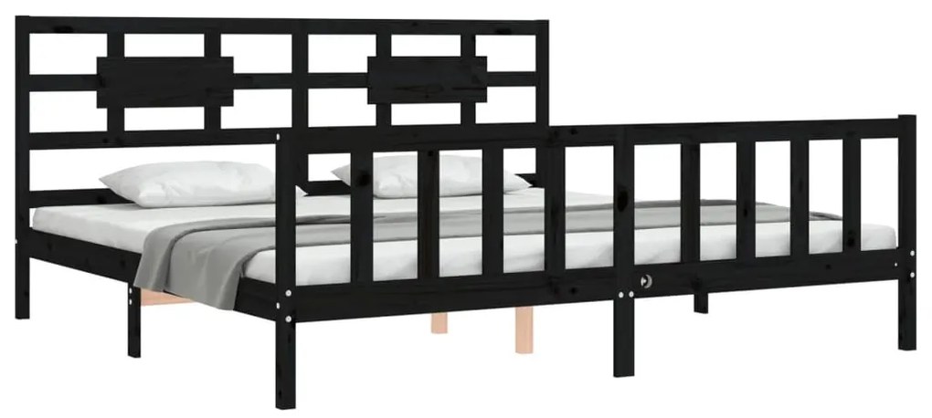 Estrutura de cama com cabeceira 200x200 cm madeira maciça preto