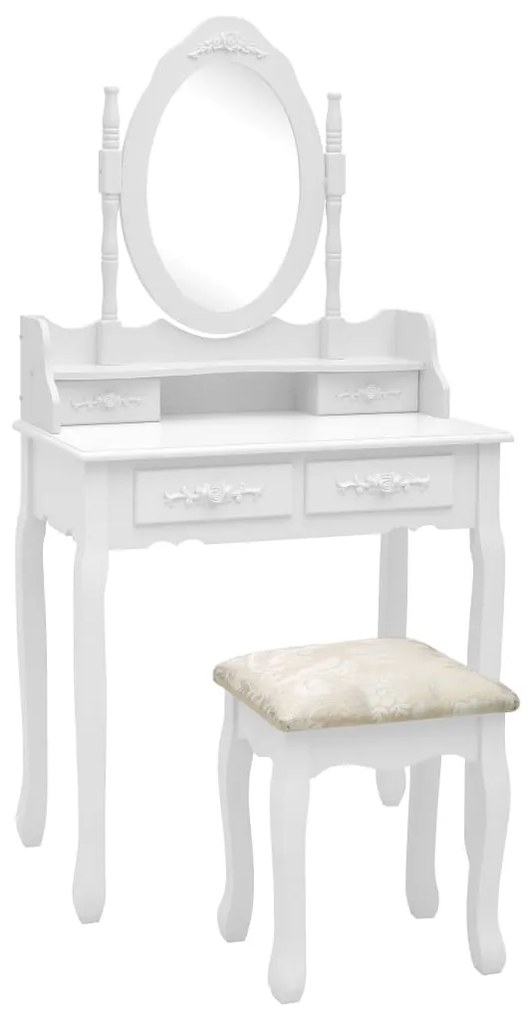 289314 vidaXL Conj. toucador com banco 75x69x140 cm madeira paulownia branco