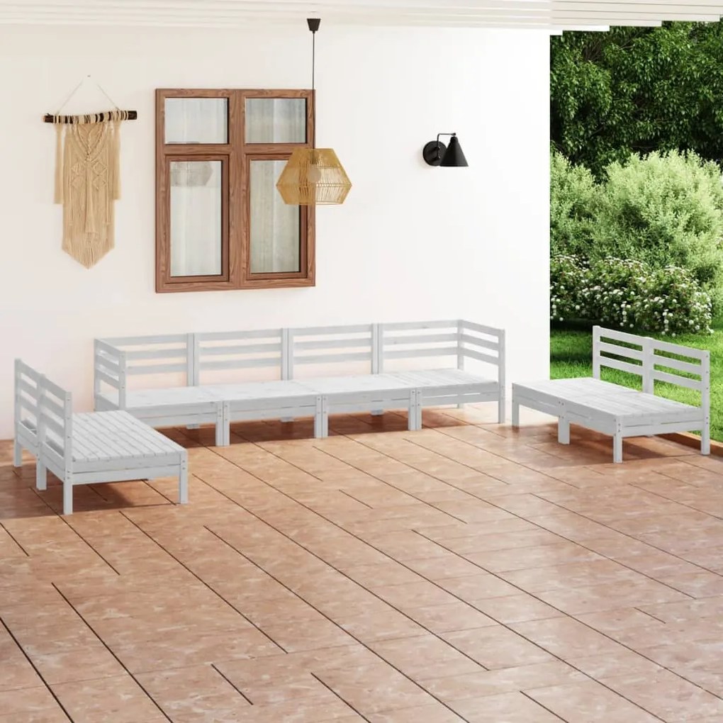 vidaXL 8 pcs conjunto lounge de jardim pinho maciço branco