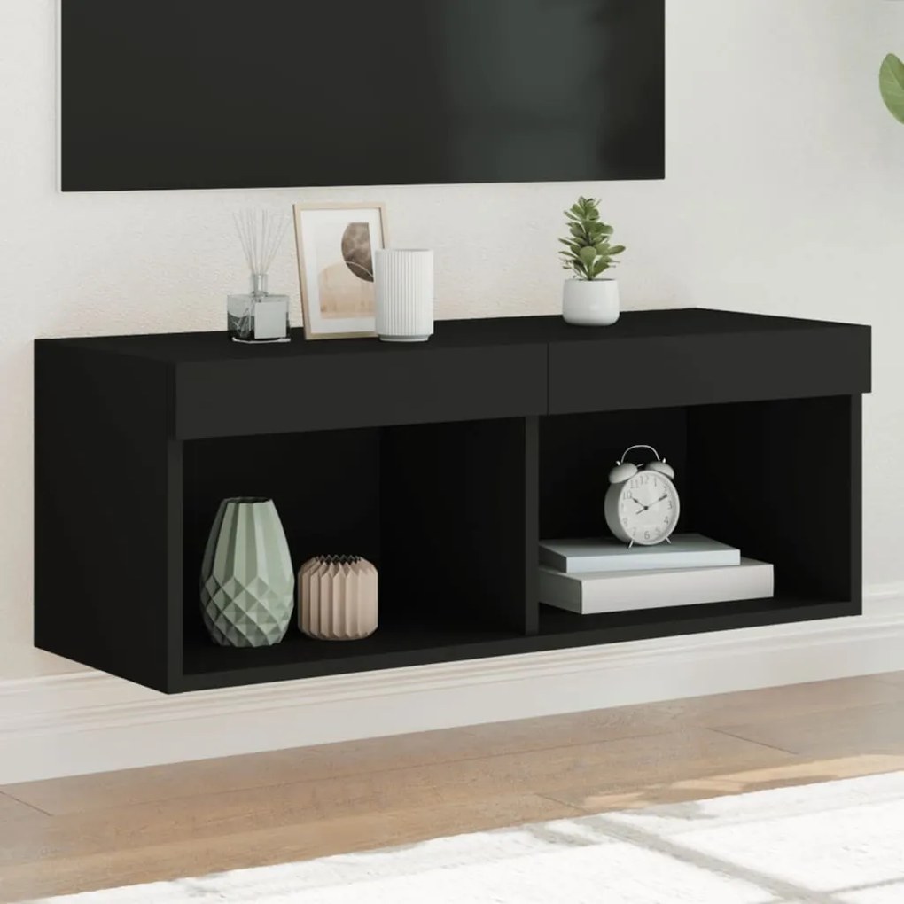 vidaXL Móvel de TV com luzes LED 80x30x30 cm preto