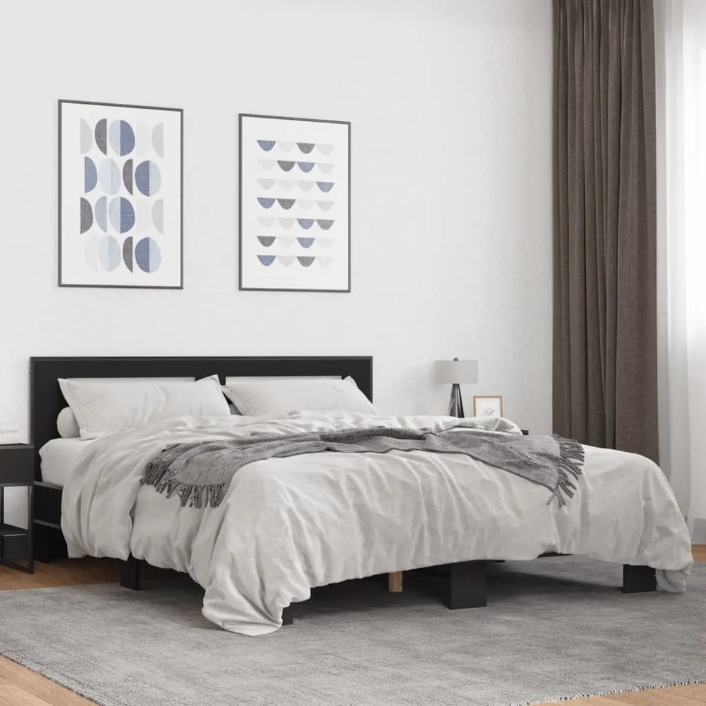 vidaXL Estrutura de cama 150x200 cm derivados de madeira/metal preto