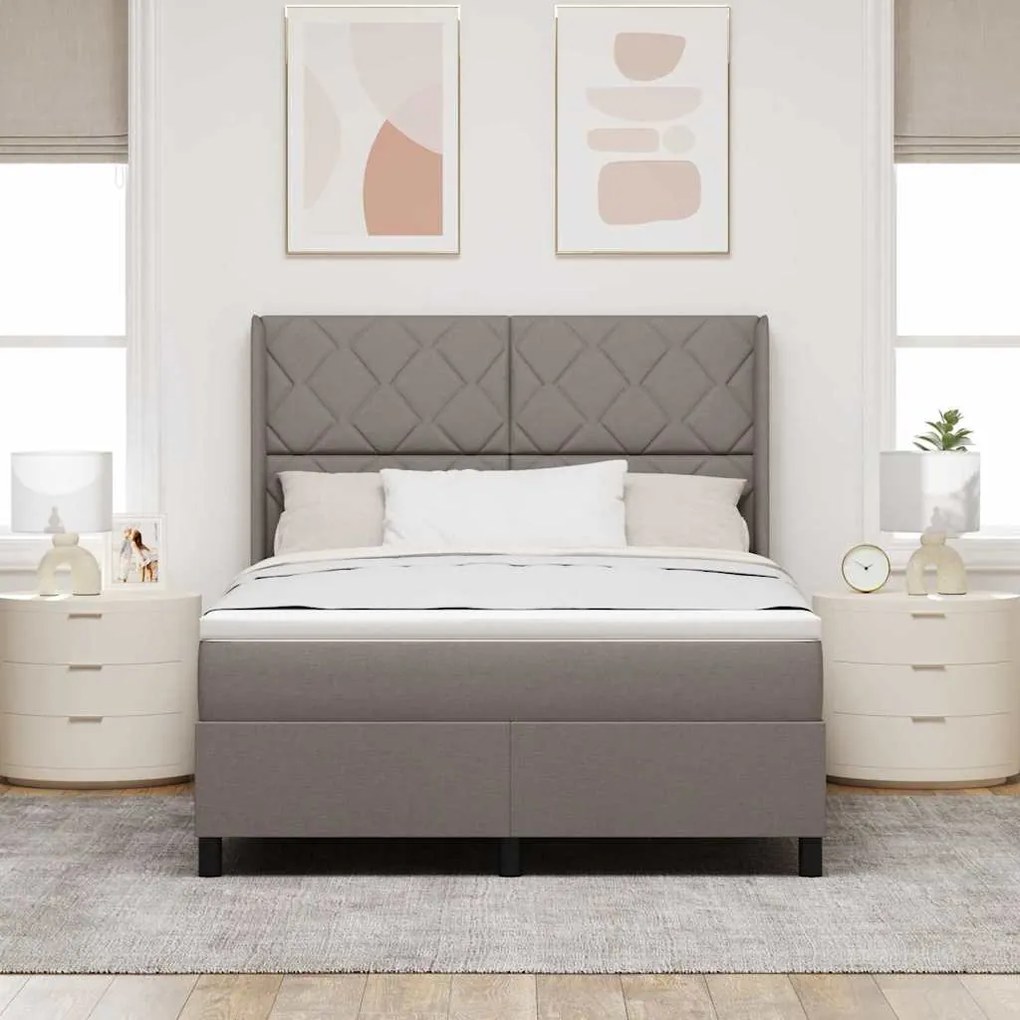 Cama Box com Colchão e LED Taupe 140 x 200 cm, Tecido