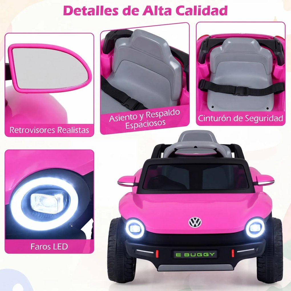 Carrinho Elétrico para Crianças 1 a 5 anos, 107,5 x 56 x 47,5 cm, com Controlo Remoto, Rosa
