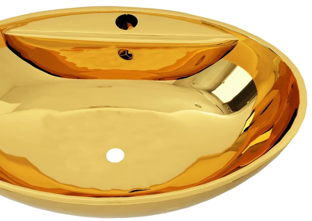 Lavatório com extravasamento 58,5x39x21 cm cerâmica dourado