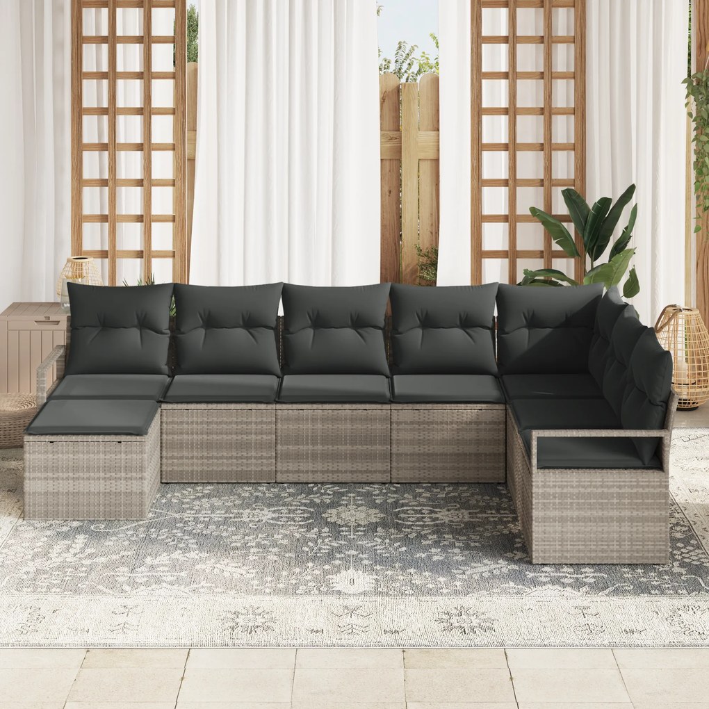 Conjunto de Sofá de Jardim vidaXL com 8 Peças e Almofadas Cinza Claro