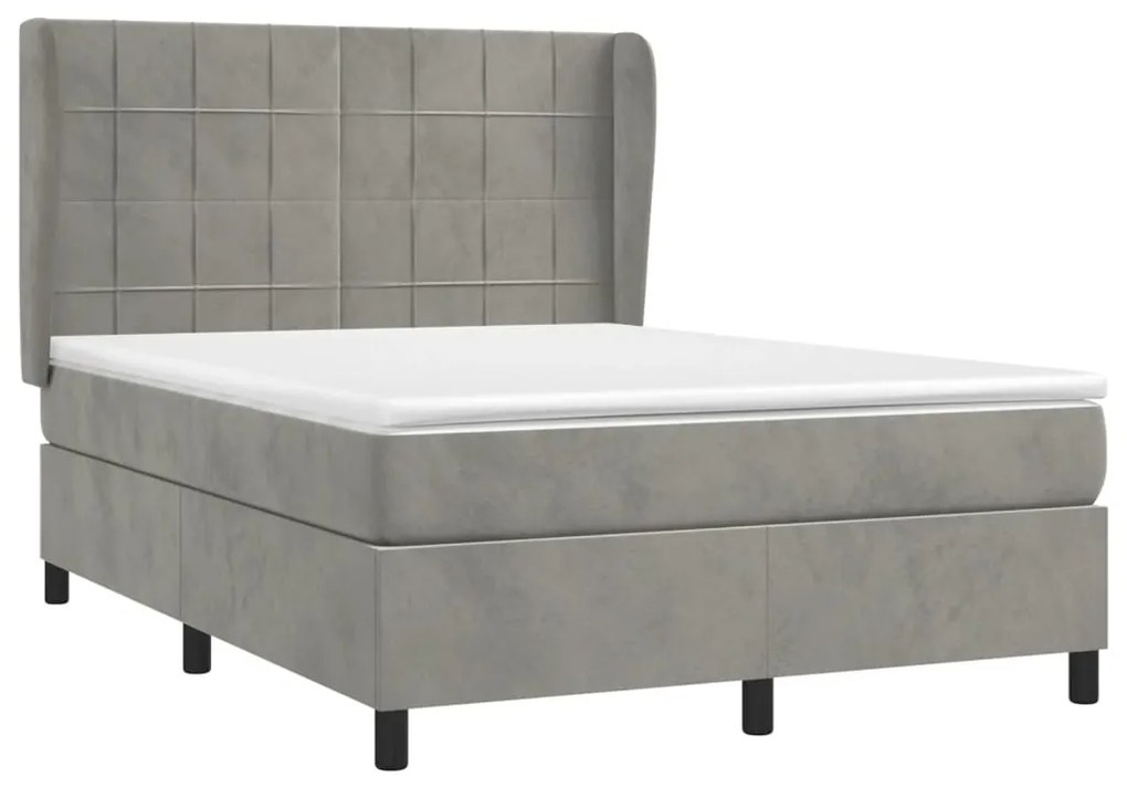 Cama com molas/colchão 140x200 cm veludo cinzento-claro