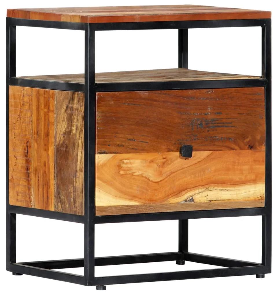 Mesa de cabeceira 40x30x50 cm madeira recuperada maciça e aço
