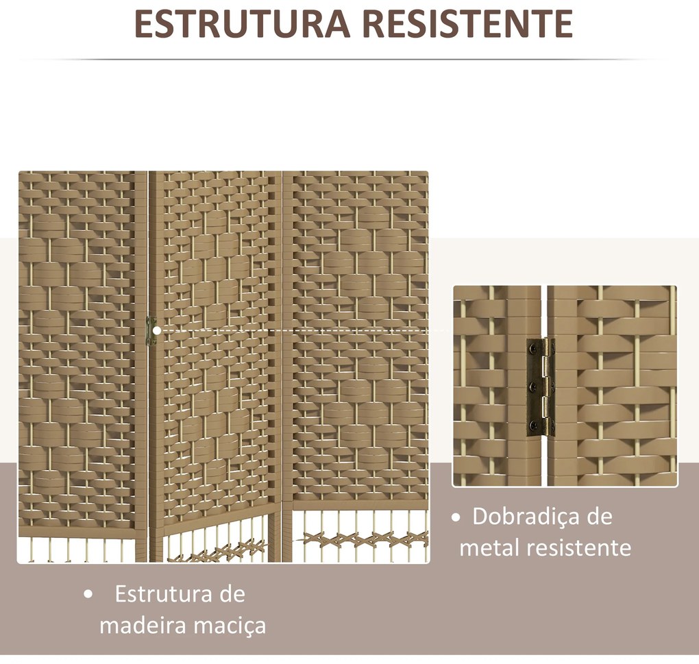 Biombo de 6 Painéis Separador de Ambientes 240x170 cm Divisor de Habitação Dobrável de Corda de Papel Madeira