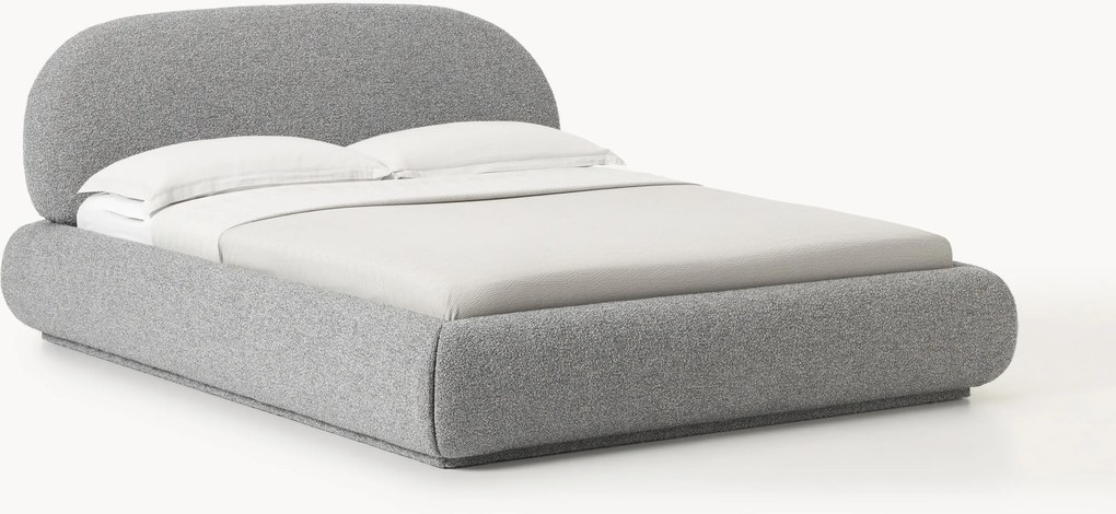 Cama estofada em bouclé com arrumação Alba