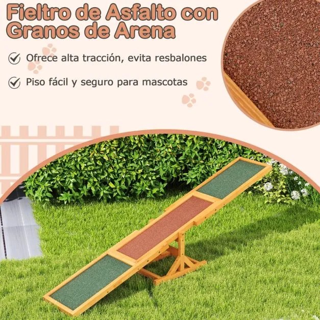 Baloiço de agilidade para cães 179 x 30 x 55 cm, com rampa antiderrapante para animais de estimação, para uso interno e externo, amarelo