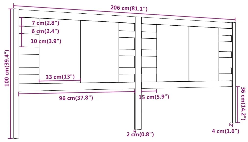Cabeceira de cama 206x4x100 cm pinho maciço castanho mel