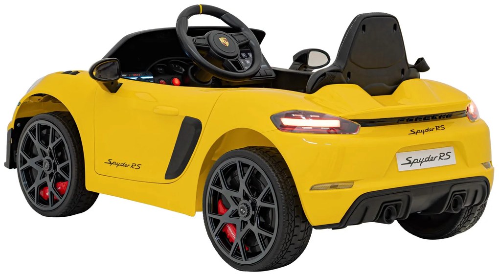 Carro elétrico para Crianças 12V Porsche Spyder RS 718, Rodas Espuma EVA, assento couro ecológico Carga até 30 kg Amarelo