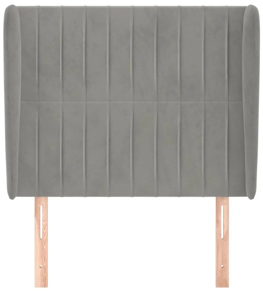 Cabeceira de cama c/ abas veludo 83x23x118/128cm cinzento-claro