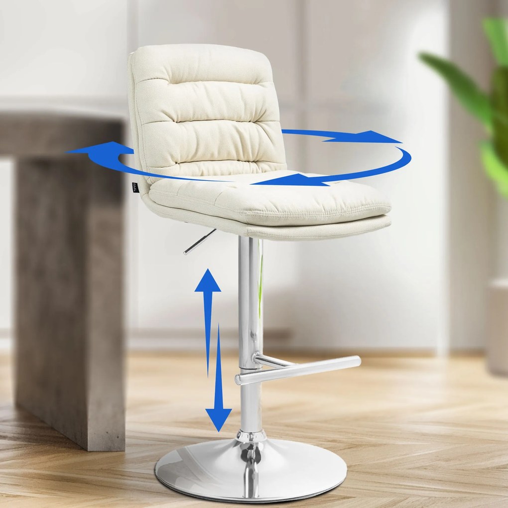 Banco de bar Damar em tecido com estrutura cromada 94-116 x 42 x 56 cm Creme